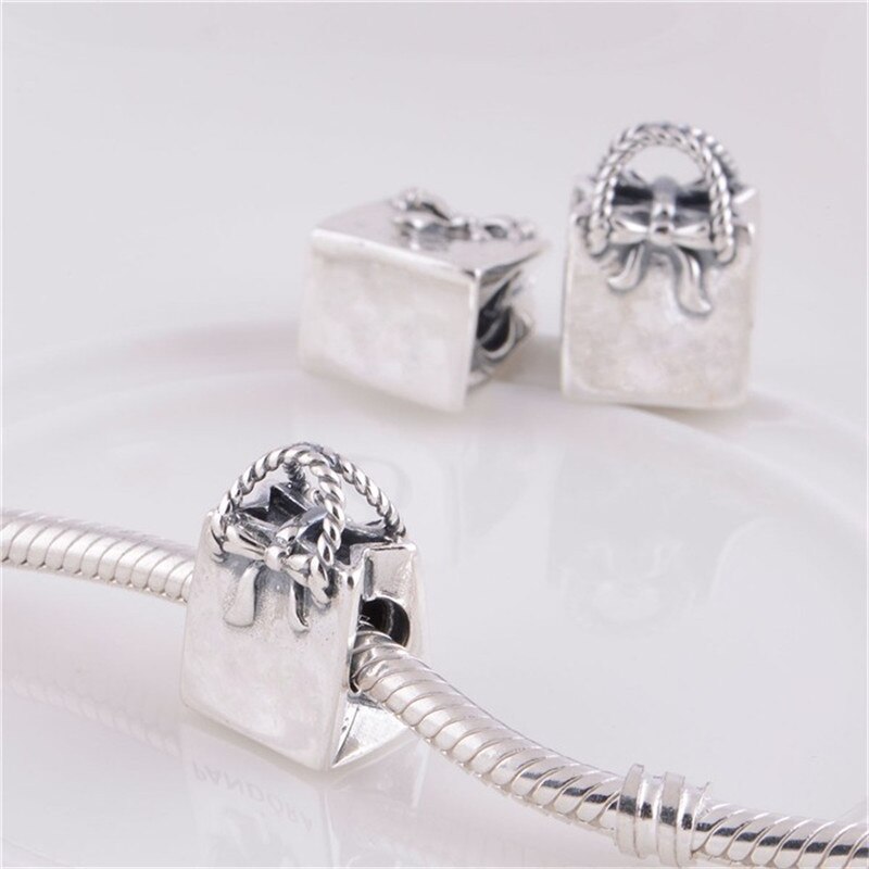 Passend für europäische Charme-armbänder zum selbermachen, 100% 925 sterlingsilber-Reize, perlen, schleife, handtaschenanhänger, damenschmuck