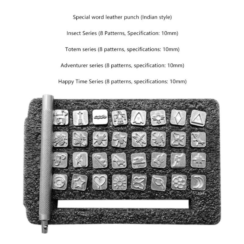 32pcs Leather Printing Punch Tools Handmade DIY Embossing Carving Leathercraft Sculpture Stamp Leather Stamping Tools