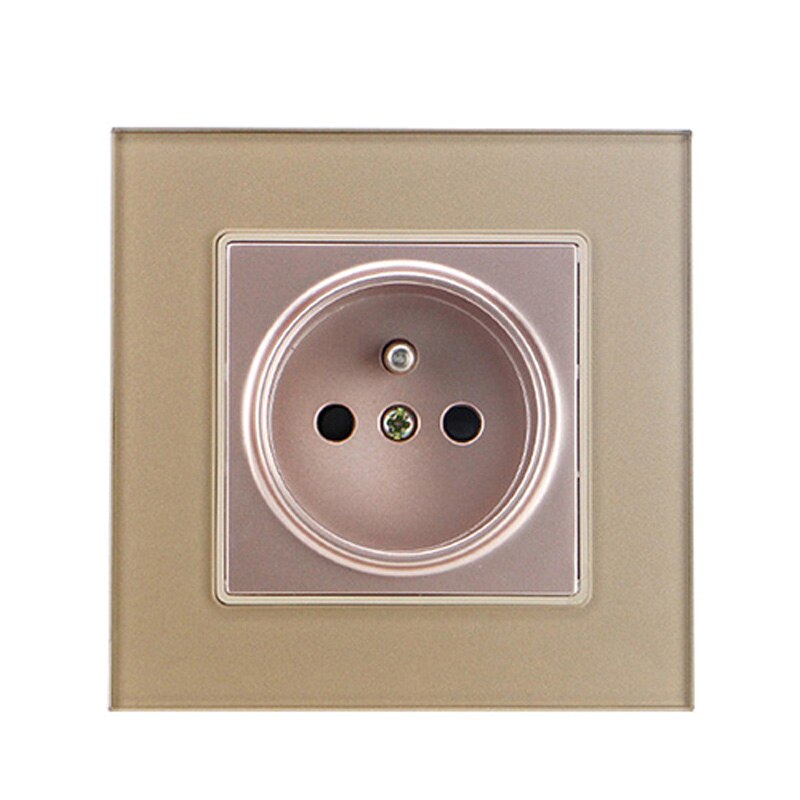 Franse Standaard Stopcontact Frankrijk Standaard Stopcontact Socket Wit/Zwart/Goud Ac 110 ~ 250V 16A crystal Glass Panel Stopcontact: Gold  Wall Socket