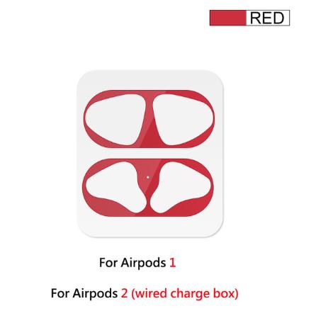 Dust-proof Dust Guard Sticker for Airpods 1 2 Metal Skin Protective Sticker for AirPods 1 Earphone Charging Box Case Cover Shell: Red for wired box