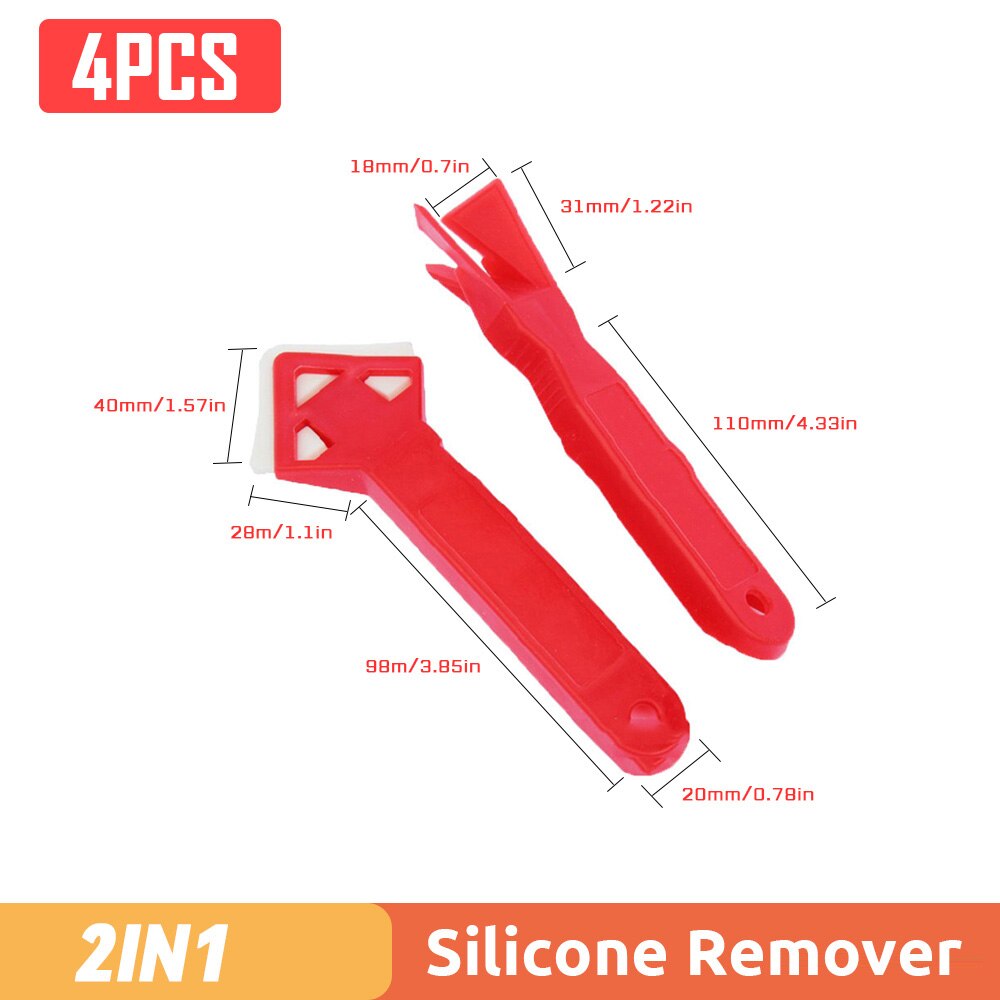 Raspador de silicona 5 en 1, removedor de calafateo, cuchillo de ángulo, espátula de costura de belleza, herramienta de costura de belleza, 4 piezas, herramienta de eliminación de moldes de suelo de pegamento: Red