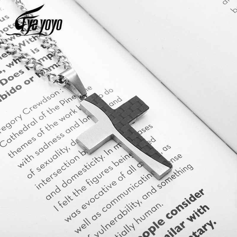 Eyeyoyo Titanium Stalen Kruis Hanger Ketting Voor Mannen Minimalistische Sieraden Mannelijke Gebed Kettingen Chokers Zilveren Kleur