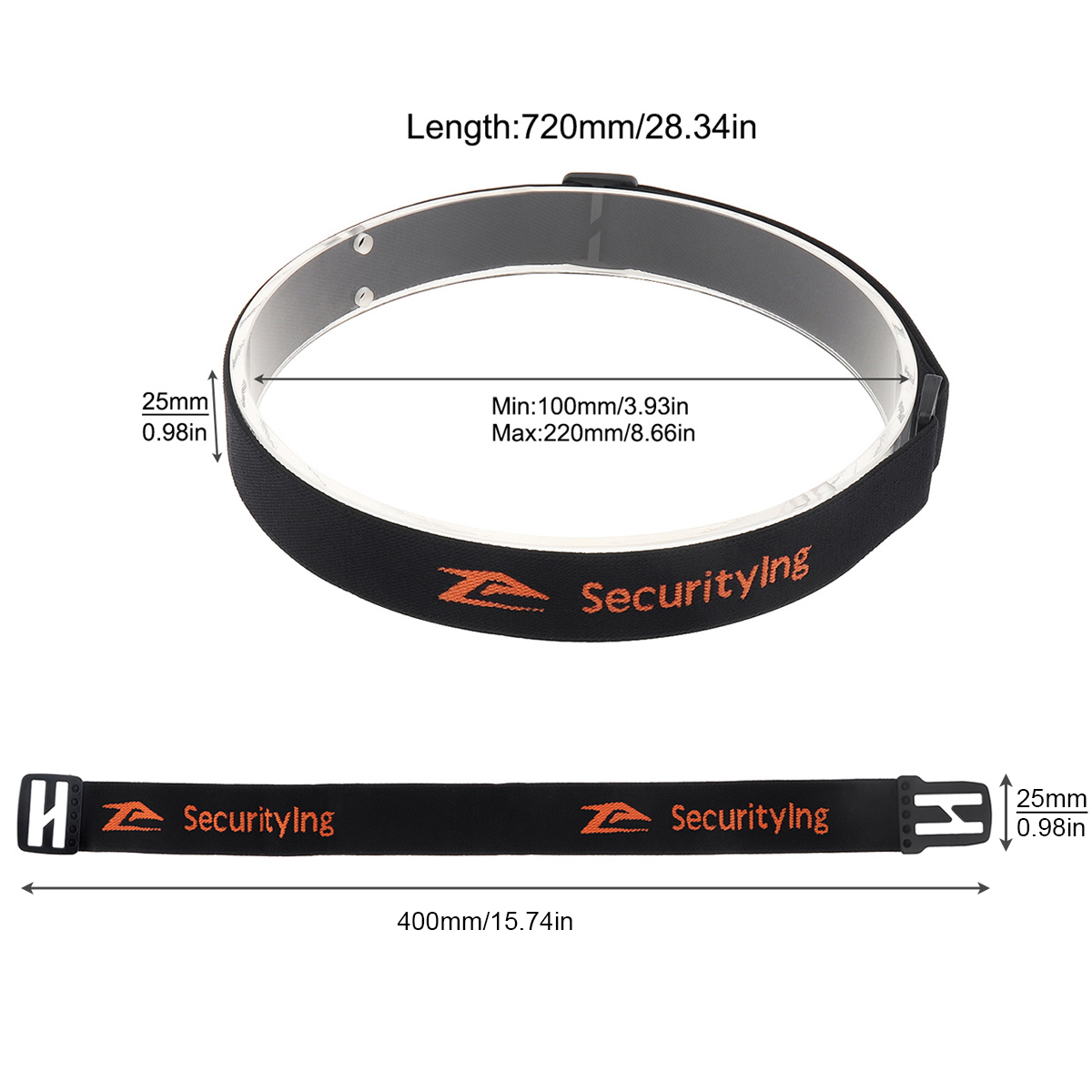 SecurityIng elastischer Kopfband-Scheinwerfergurthalter für 22–26 mm Scheinwerfer-Taschenlampe mit Kopfbefestigungsgurt, Scheinwerferhalterung