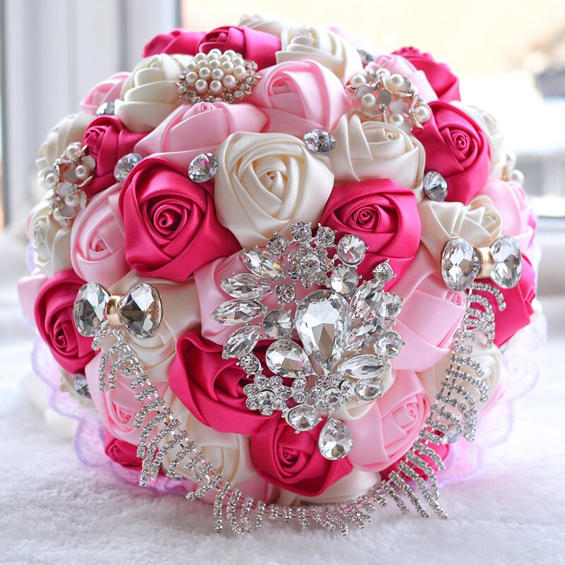 Ramo de flores de color rosa y champán para Novia, accesorios de boda, ramo de cristal para Novia, ramos de boda