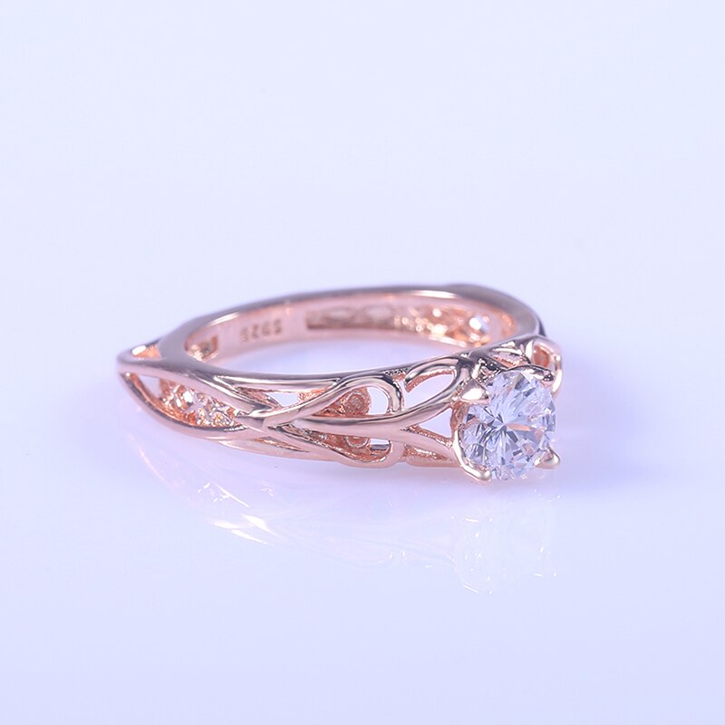 Huitan Cute Rose Gold Color Engagement Rings For Women With Heart Pattern Twig Sides Classic Solitaire Wedding Rings