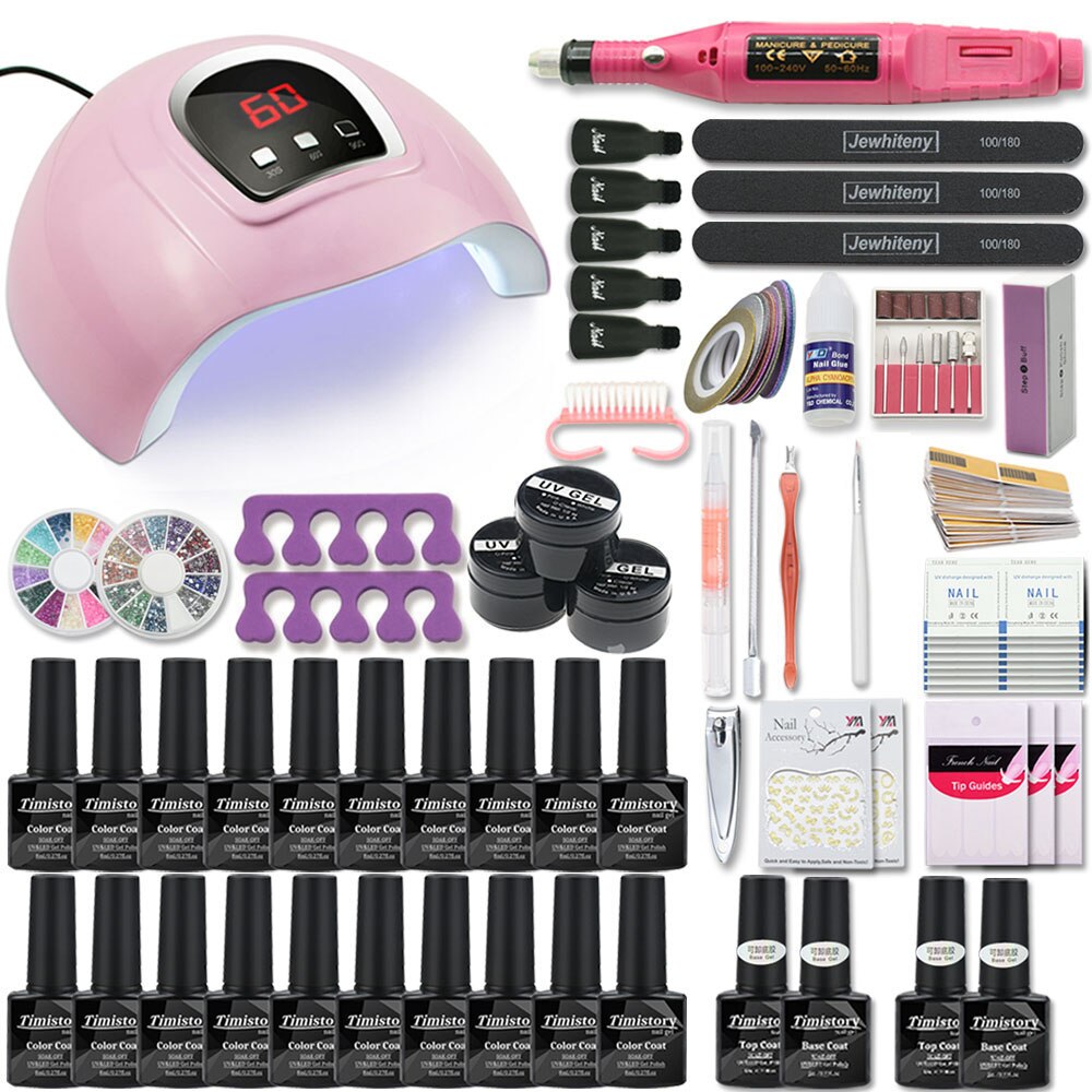 Super Maniküre Set 120W/54W Led Nagel Lampe 20000RPM Nagel bohrer Maschine Mit 50 Farbe UV gel Nagellack Acryl Kit Nail art Set: X4-20-MINI
