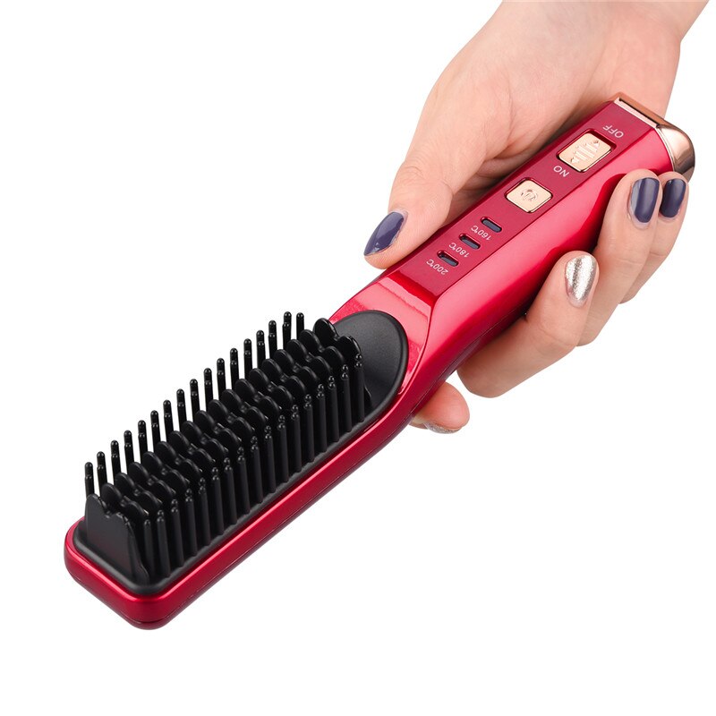 Cordless Hair Straightening Comb 3 Temperatures Hair Straightener USB Rechargeable Hair Straightening Iron Brush