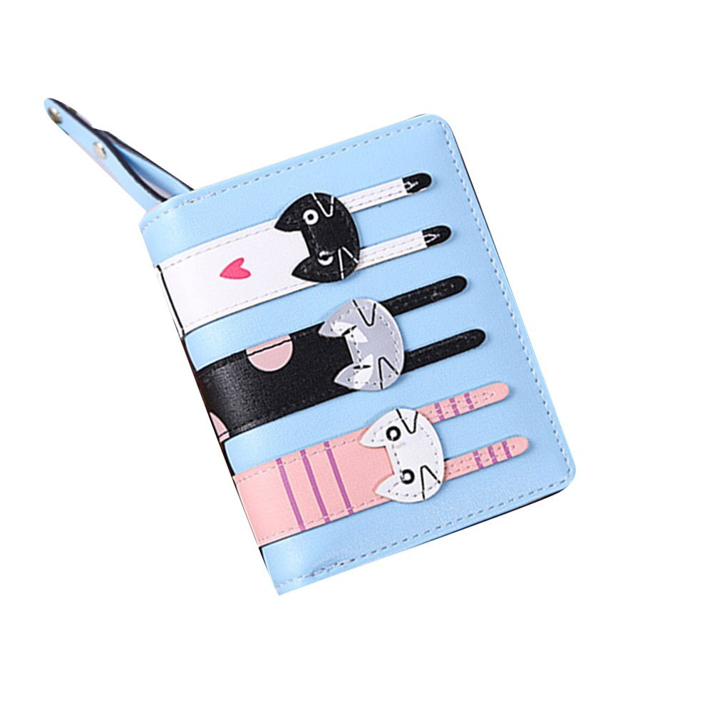 Mærke luksus kvinder lyserød lille funktionel kort tegnebog piger dejlige tegneserie kat pung møntkortholder: Himmelblå