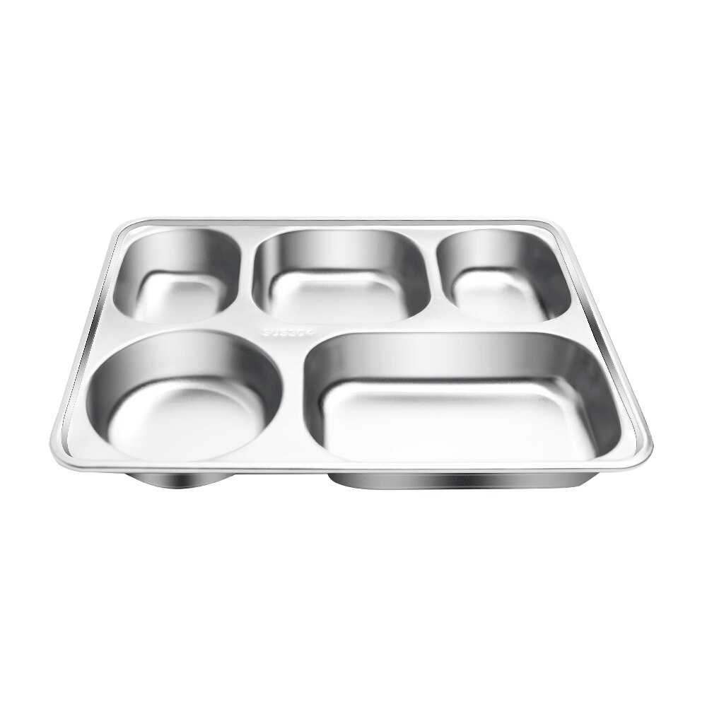Stainless Steel 304 Divided Dinner Tray Fast Food Plate 5 Grids for School Canteen Kids 5 Section Cafeteria Partition Plate: 4-Deep