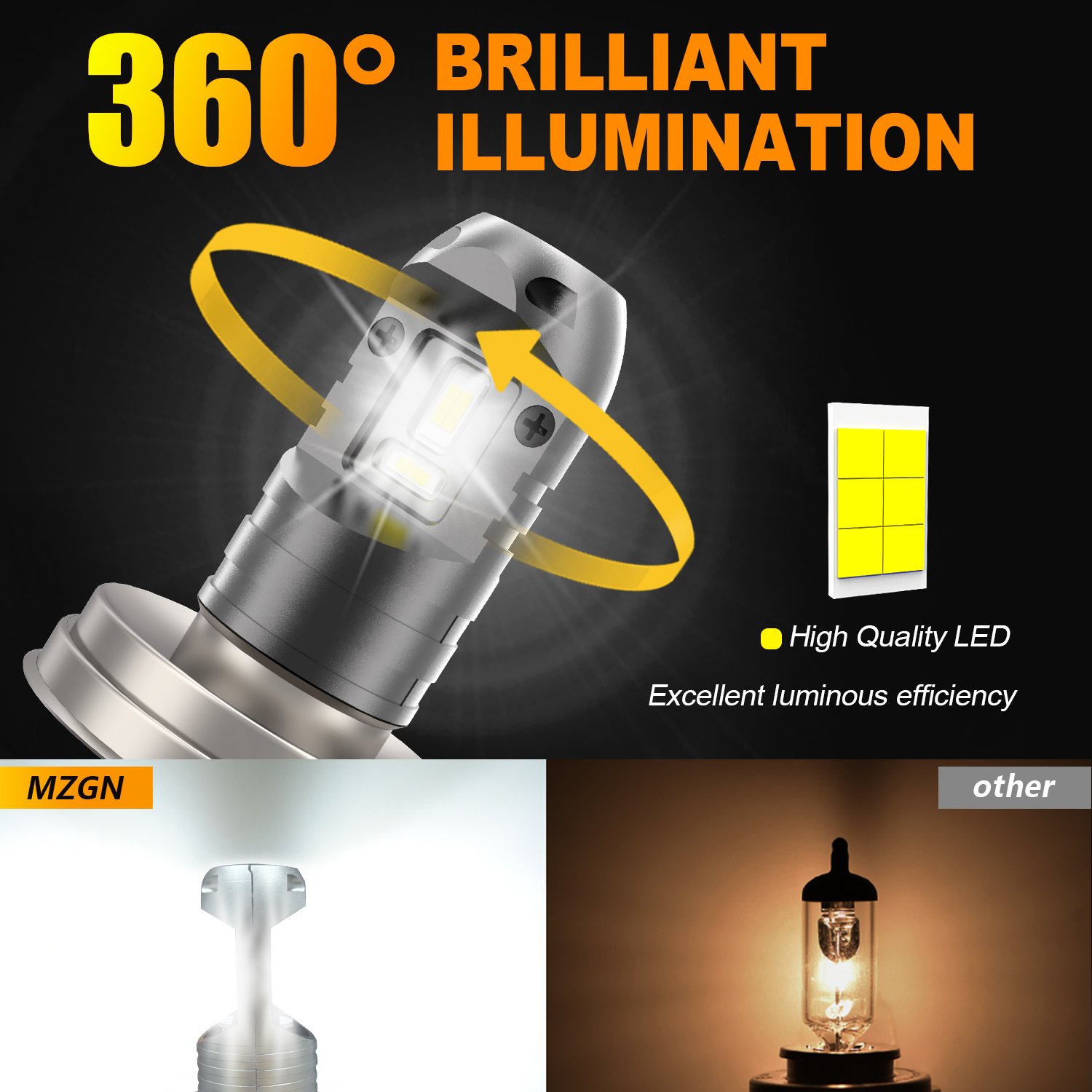 Bombilla de faro LED R2 P45T DC 12V bombilla LED de haz alto y bajo blanco superbrillante para faro de motocicleta sin polaridad