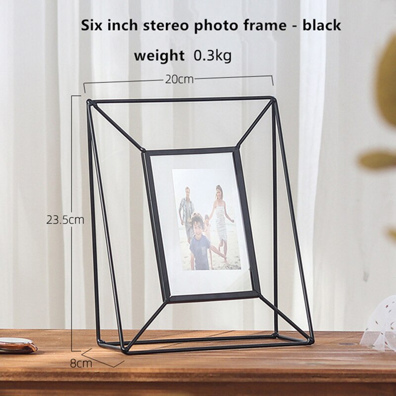 Cadre Photo géométrique en fer forgé, accessoires décoratifs créatifs pour la maison: 6 inch Black