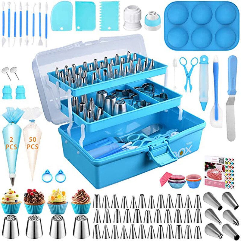 236pcs Cake Decorating Tools Piping Bags and Tips Set Baking with Multi-Purpose 3-Layer Toolbox Baking Set Cake Decorating Tool: Default Title