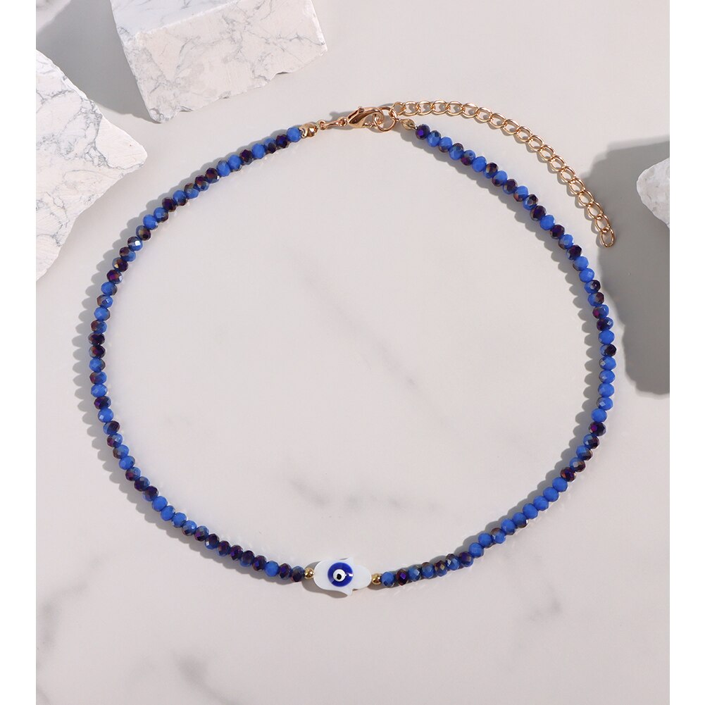 JUST FEEL Evil Eye Beads Chain Necklace For Women Handmade Colorful Beaded Irregular Stone Choker Necklace Trendy Jewelry: A065802NB