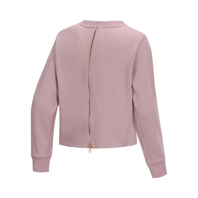 Li-ning kvinner trening po strikket topp vanlig passform glidelås 82% bomull 18% polyester fôr sportsgensere sweatshirts awdq 114 www 1079