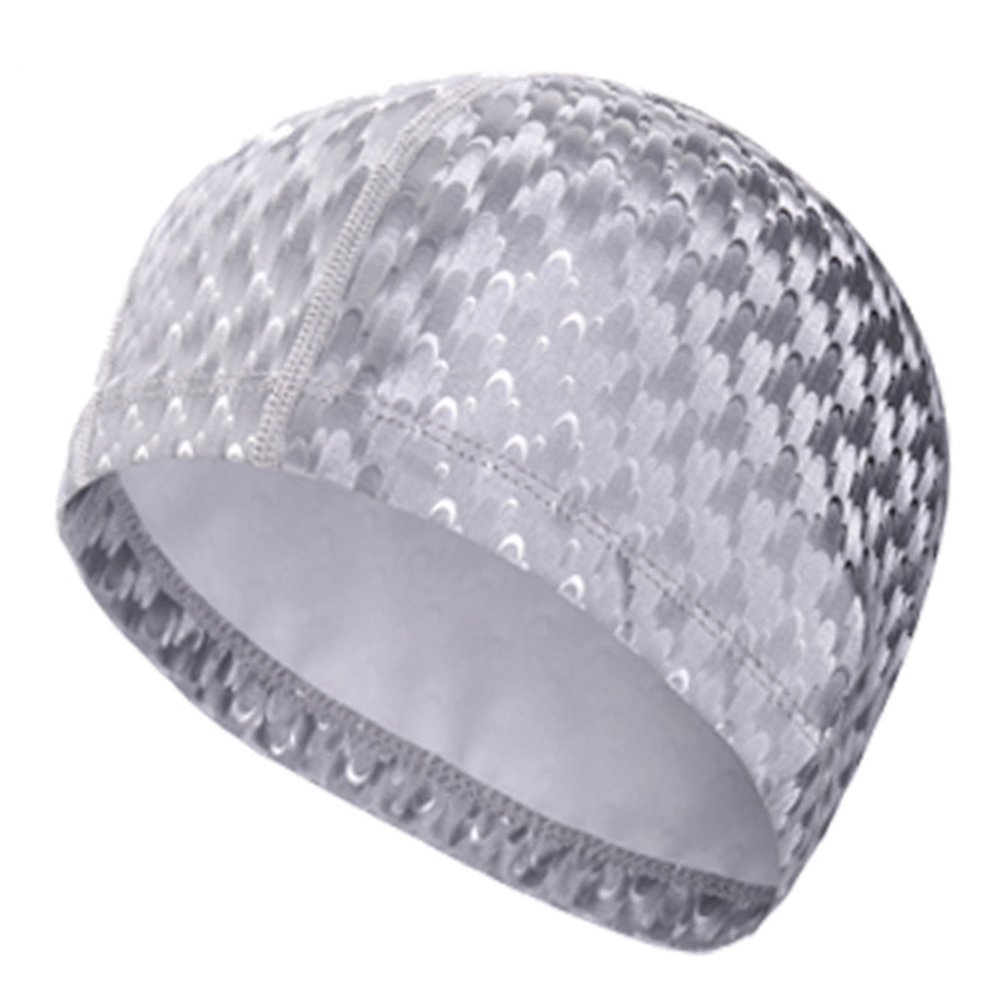 Revestimento do plutônio das mulheres dos homens nadar piscina boné brilhante pele de tubarão elástico chapéu de banho à prova dwaterproof água longo cabelo proteção da orelha para adultos: Silver