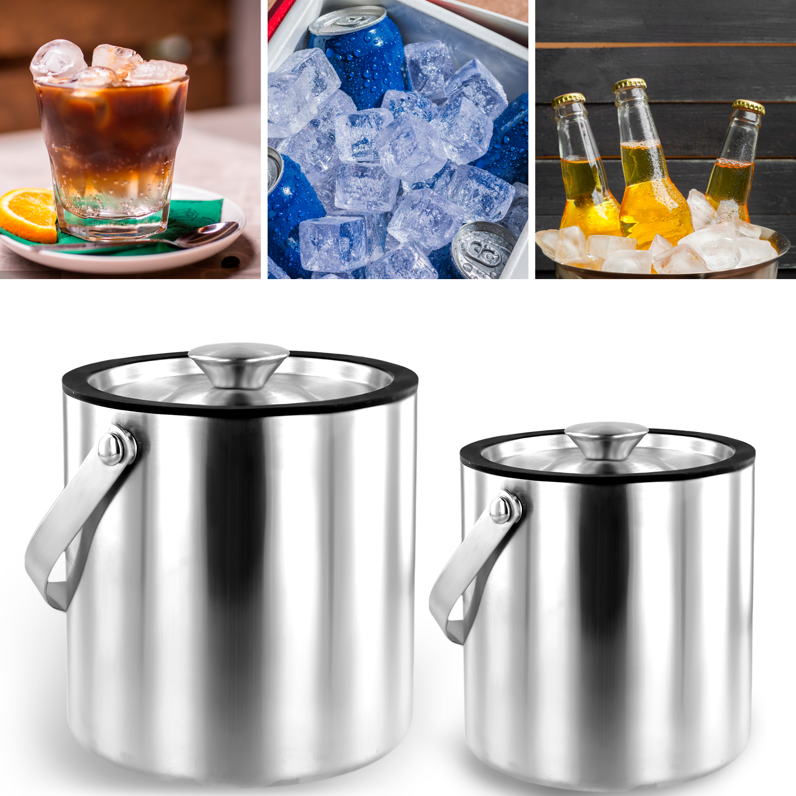 Cubo de hielo de acero inoxidable de doble pared, cubos de cerveza de champán aislados para bares, clubes nocturnos, contenedor de hielo para fiestas nocturnas, 2/3L