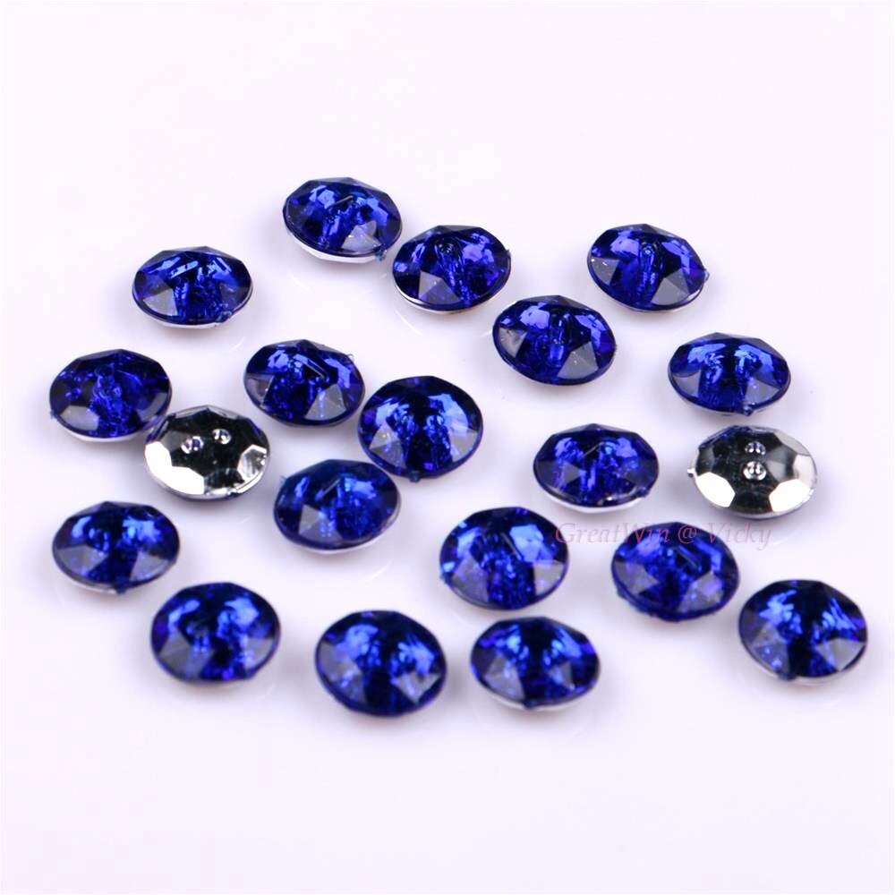 11Mm 50 Stuks Ronde Knop Naaien Kralen Twee Gaten Strass Acryl Kralen Stenen Voor Kledingstuk Kleding 6 Kleuren keuze Craft Diy: Sapphire