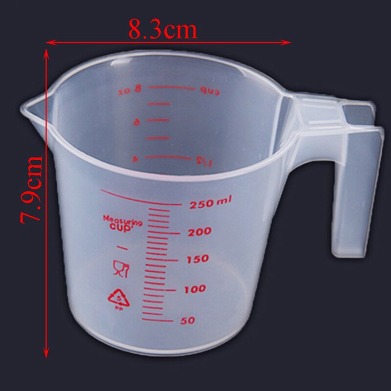 Taza medidora de plástico con mango de 250ML, herramientas de medición para hornear, azúcar, café, cocina, novedad