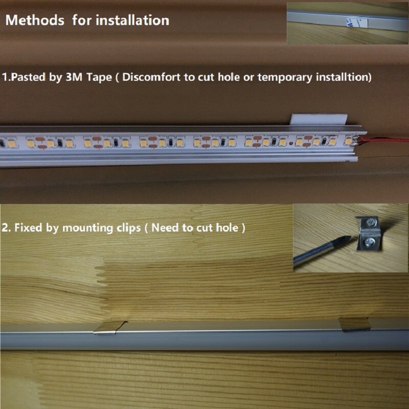 50cm 20 Polegada superfície preta montada perfil de alumínio do diodo emissor de luz, u plana sob o difusor matte claro da barra do armário da caixa de ferramentas do armário contador