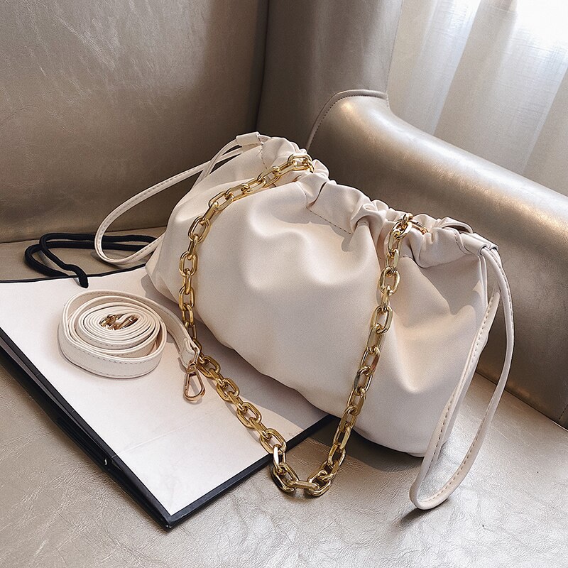 Chaîne s forme sacs pour femmes bandoulière épaule sac de messager femme sacs à main et sacs à main: WHITE