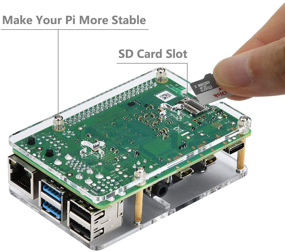 Raspberry Pi 4 Mini Case 2 layers of Acrylic with Heatsink and DC5V 2 pin Cooling Fan For Raspberry Pi 4 Model B 4B, 3B +, 3B