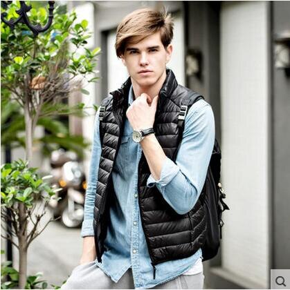 chaleco ultrafino de primavera otoño para hombre, chaleco informal de plumón de pato, chaleco de talla grande 3xl, chaleco térmico de delgado para hombre, chaqueta para hombre: black / XXXL
