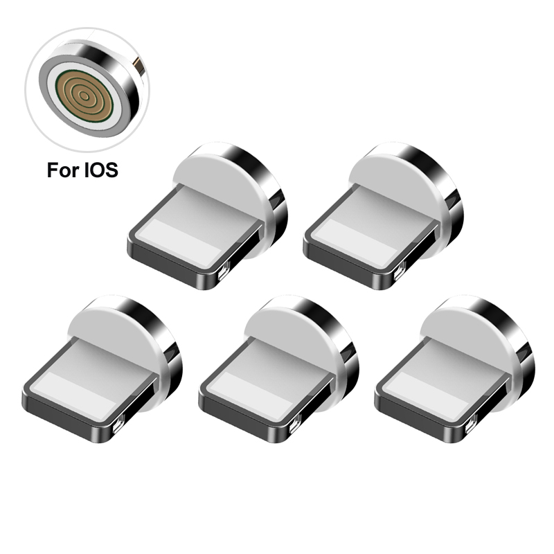 Punte del connettore dell'adattatore del cavo di ricarica magnetico Testa per tipo C Micro USB iPhone 3A Ricarica rapida 5 pezzi Spine non cavo