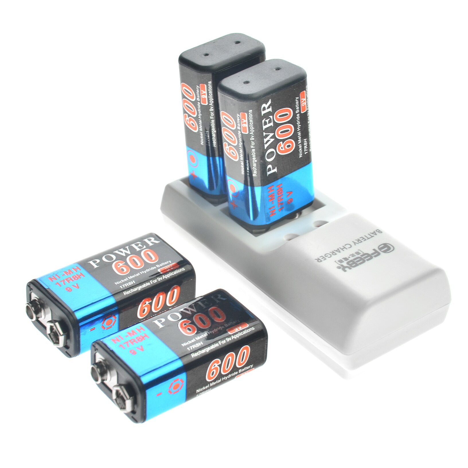2/4/6/8 pièces 9 V 6F22 600 mAh NI-MH batterie Rechargeable 9 V 9 volts chargeur haut Volume US Plug