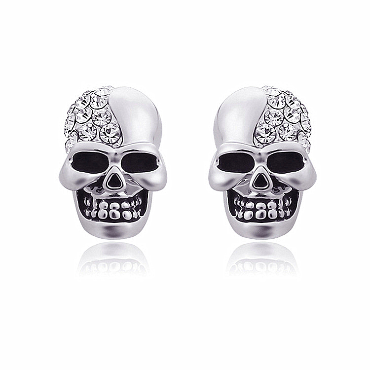 1@# punk round shiny gold silver skull Clip Earrings , men and women jewelry: Silvery