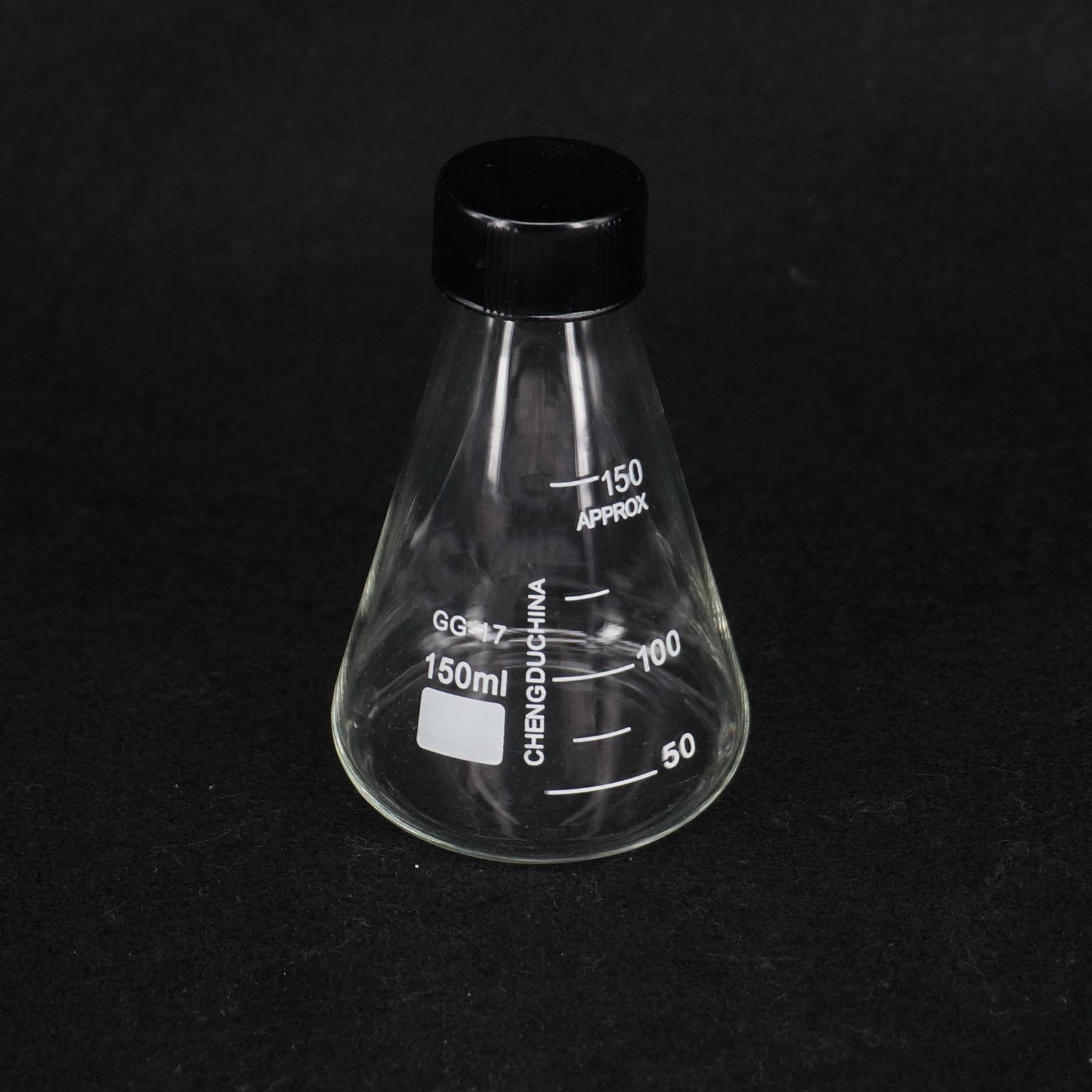 Borosilicon Glass 150ml Conical Erlenmeyer Narrow Mouth Screw Cap Flask Lab Glassware