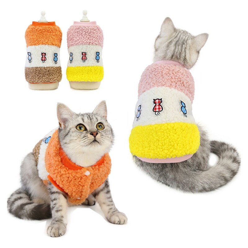 Warm Pet Clothes Cute Cat Winter Wool Cloth With Soft Nap Clothes Pet Puppy Kitten Coat Jacket For Small Medium Dogs Cats 1pc