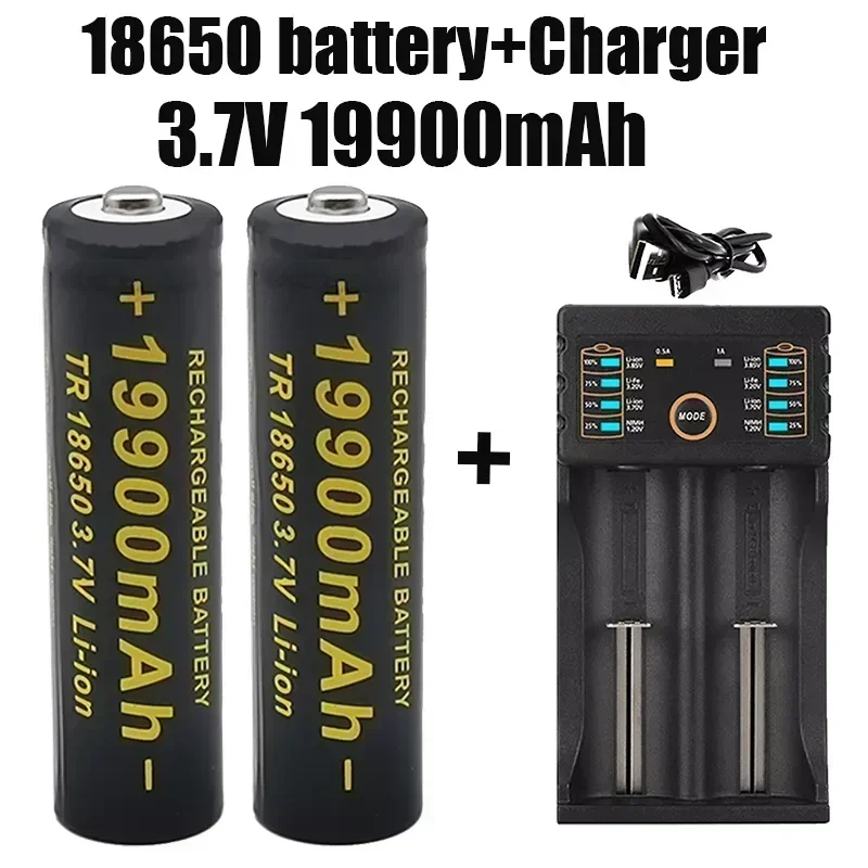 100% 18650 Lithium Batteries Flashlight 18650 Rechargeable-Battery 3.7V 19900 Mah for Flashlight +201 charger