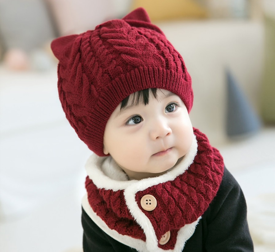 Peuter kinderen baby jongen meisje capuchon sjaal muts muts winter warme gebreide flap sjaal