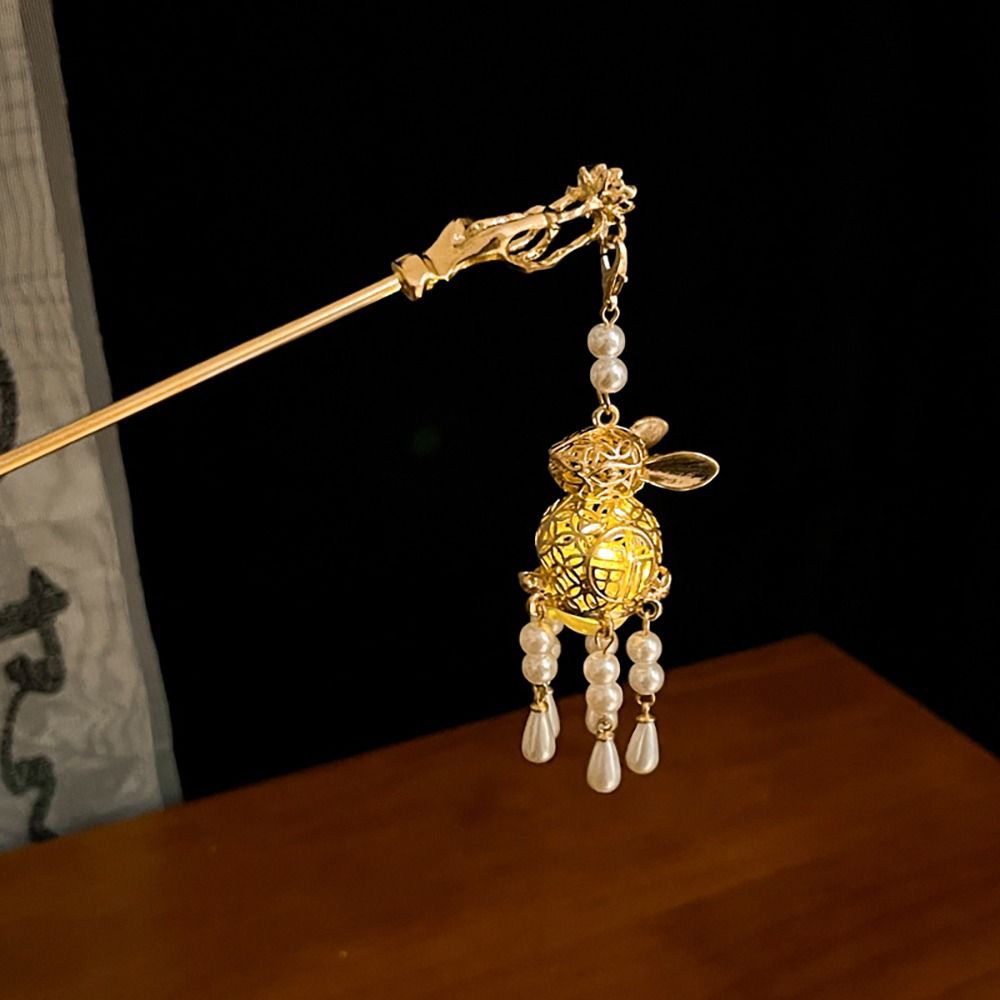 Horquilla de estilo chino para mujer, horquilla de linterna de loto antigua, palo de borla de flores para el cabello, accesorios para el cabello: Oro