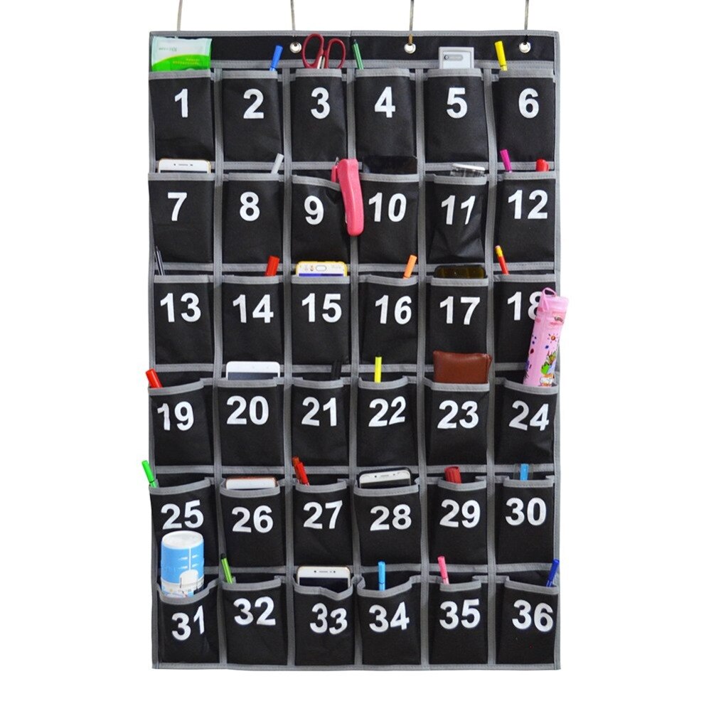 Cell Phone Classroom Holder,Eamay Numbered Classroom Pocket Charts, Hanging Wall Organizer with 4 Metal Hooks and Pockets 36