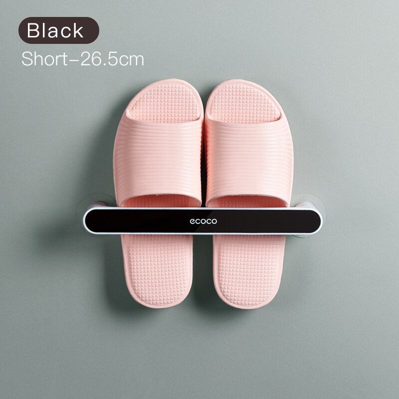 Étagère à chaussures de salle de bain porte-pantoufles mural poinçon gratuit étagère pantoufles organisateur auto-adhésif rangement porte-serviettes: Black short