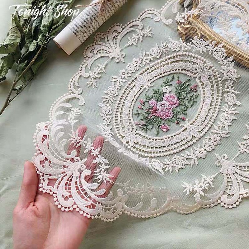 Napperon de Table en dentelle ovale de 37x29CM, napperon blanc brodé, tasse, dessous de verre, serviette de cuisine