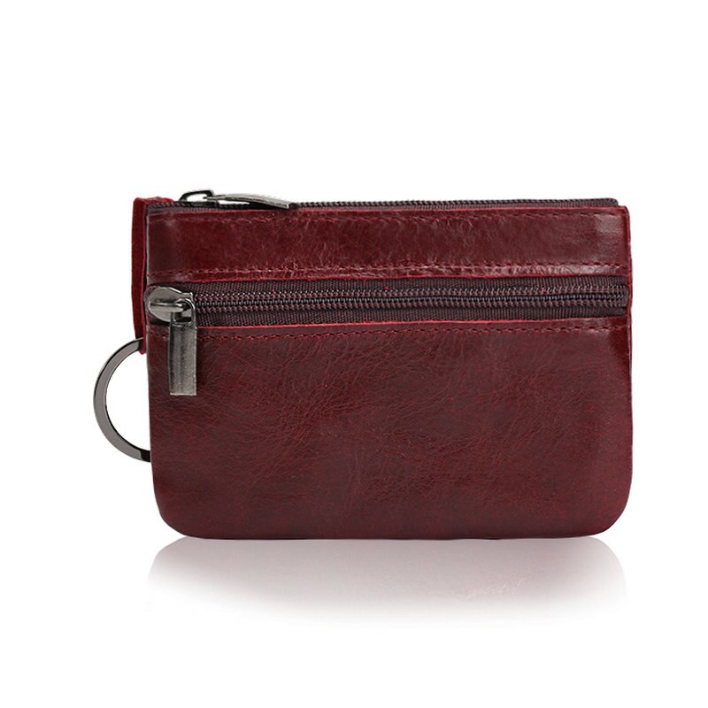 GENODERN-monedero pequeño de cuero genuino para hombre y mujer, Mini cartera con anilla para llave, tarjetero: Wine Red coin purse