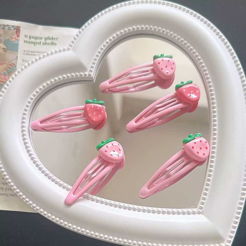 1 Uds. Pinza para el pelo de fresa rosa para niñas, pasadores de horquilla de aleación, Clip LATERAL con flequillo, fruta antideslizante BB, accesorios para el cabello