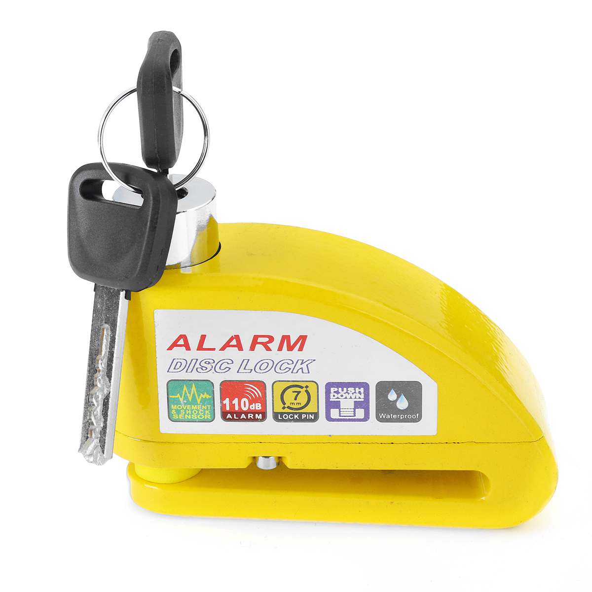 Motorfiets scooter beveiliging antidiefstal wiel schijfrem slot alarm kit 2m/6ft herinneringskabel alarm slot fiets rem tas: Gele schijfrem