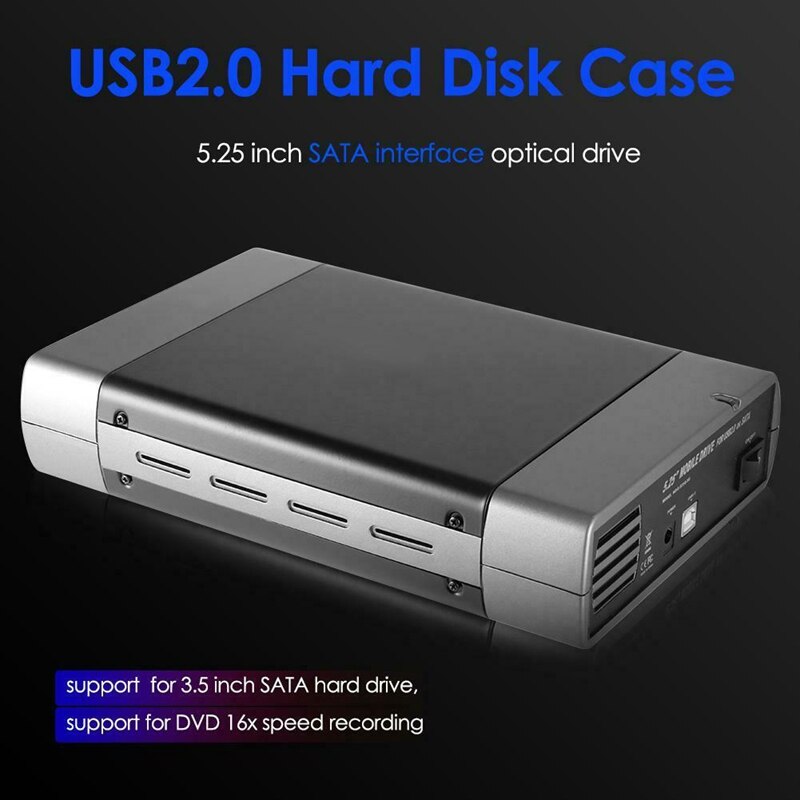 5.25 inch Optical Drive Case 3.5 inch SATA USB2.0 External HDD CD DVD External Enclosure EU Plug