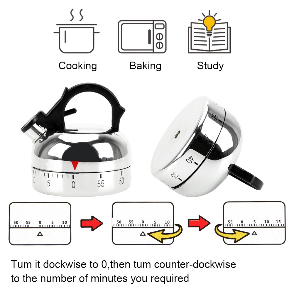 Kettle Shaped Timer Kettle Mechanical Timer 60 Minute Countdown Alarm