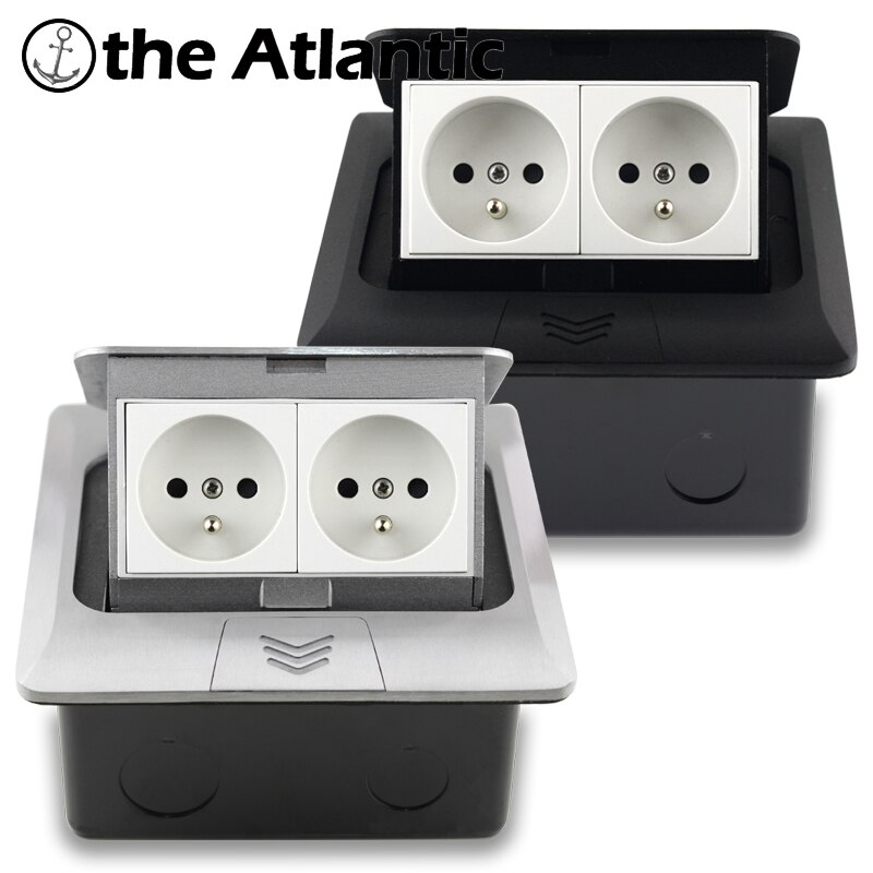 16A France Standard Socket Universal 2 Pin With USB Charging Port Pop-Up Floor Socket 2 Way Power Outlet Aluminum Alloy Office