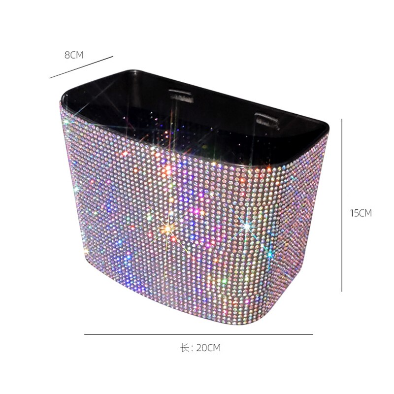 Rhinestone bilsoptunna förvaringskärl plast färg diamant baksida förvaringslåda vattentät sopor grabber bil hängande tillbehör