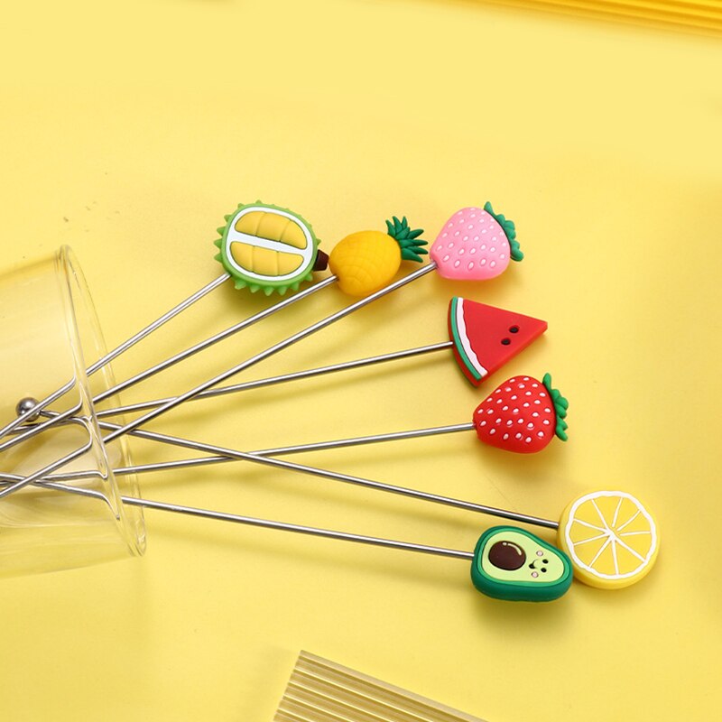 Fruit Shape Wine Glass Bar Swizzle Mixing Sticks Cocktail Drink Stirring Sticks Mixer Muddler for Restaurant Party Cafe Bar Tool