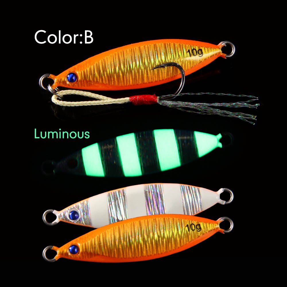 Micro metal jig fishing lure light shore casting game lure 5g 10g Zebra Glow Rock jig: ColorB / 50mm10g