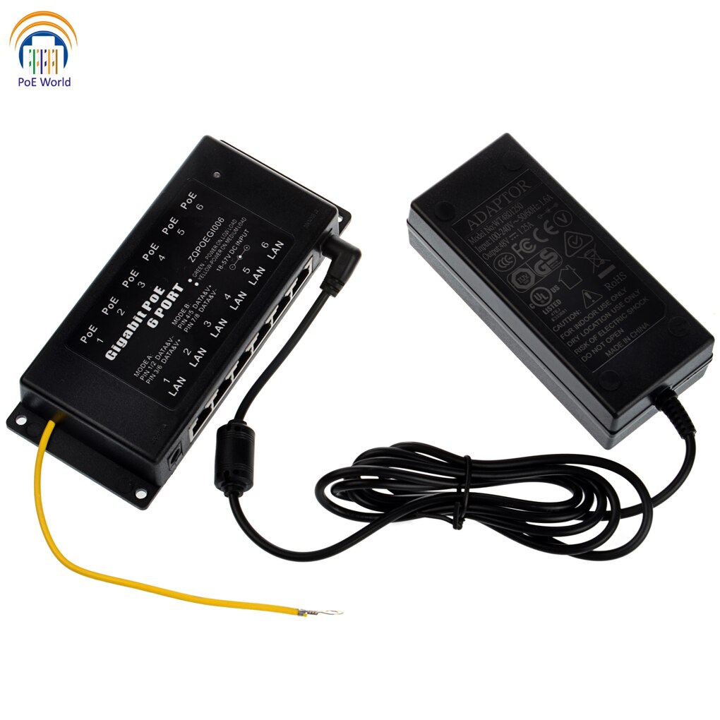 PoE Sets Gigabit POE Injector with 48Volts power supply Power over Ethernet Injector for 6pcs Mikrotik up to 60Watt