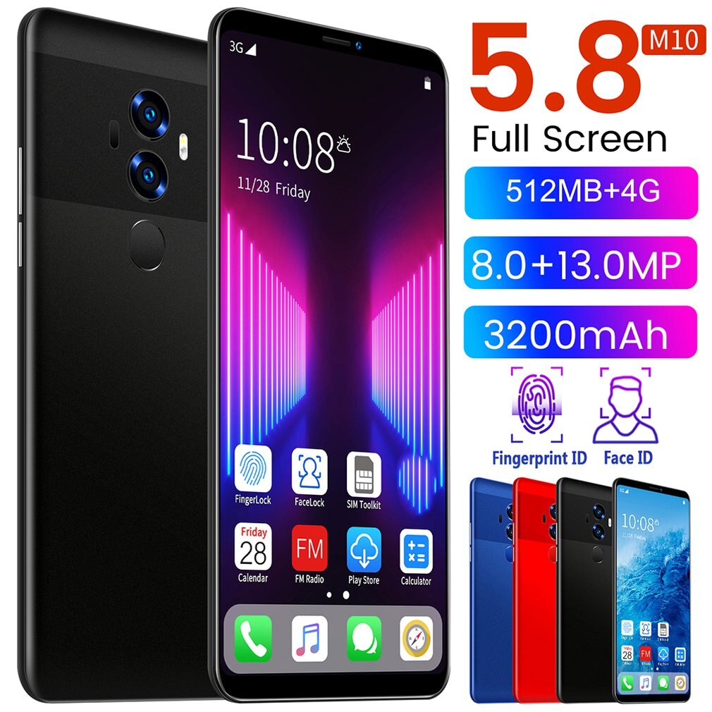M10 5.8 pouces plein écran Smartphone fort 8 cœurs processeur Smartphone 512 + 4G mémoire Flash Smartphone: Black / Euro