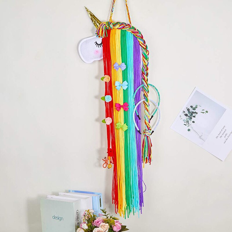 Barrettes de rangement licorne colorée, décoration pour chambre de fille, nœuds de cheveux, ceinture de rangement pour filles, pinces à cheveux, organisateur