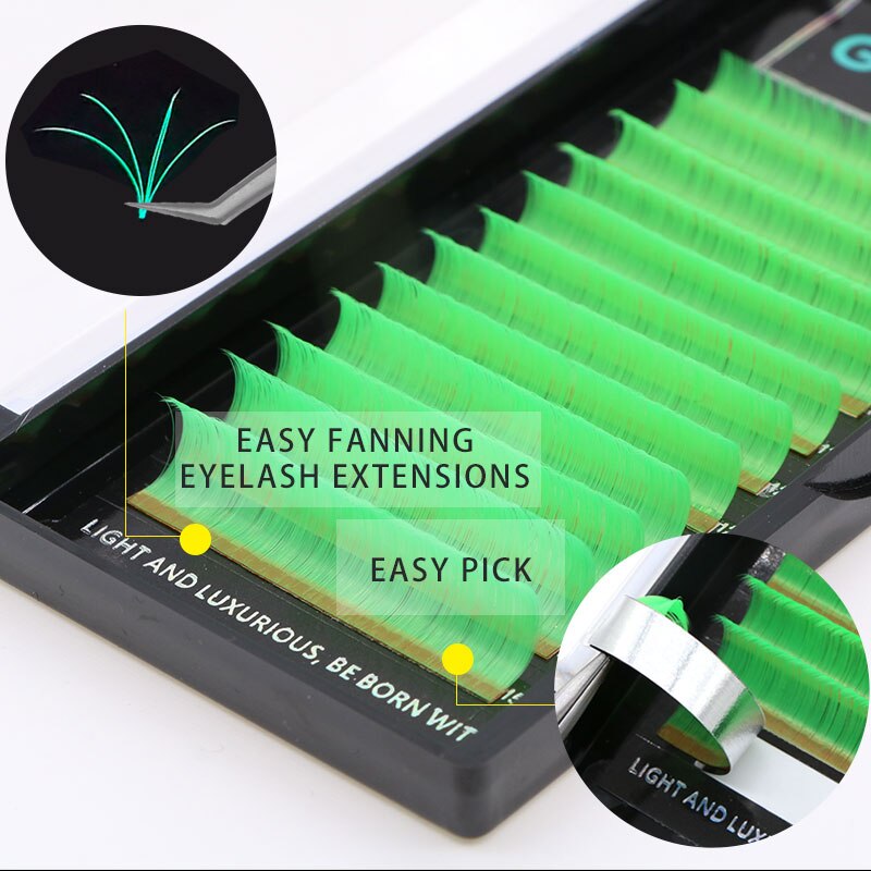 Auto Fanning Uv Neon Wimper Extension Fluorescerend Groen Geel Oranje Gekleurde Fan Wimpers Voor Nachtclub Party Glow In Dark